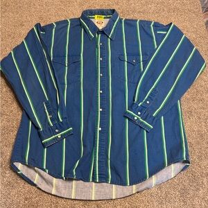 vintager‎ peal snap shirt mens xl blue green stripes el paso western cowboy 90s